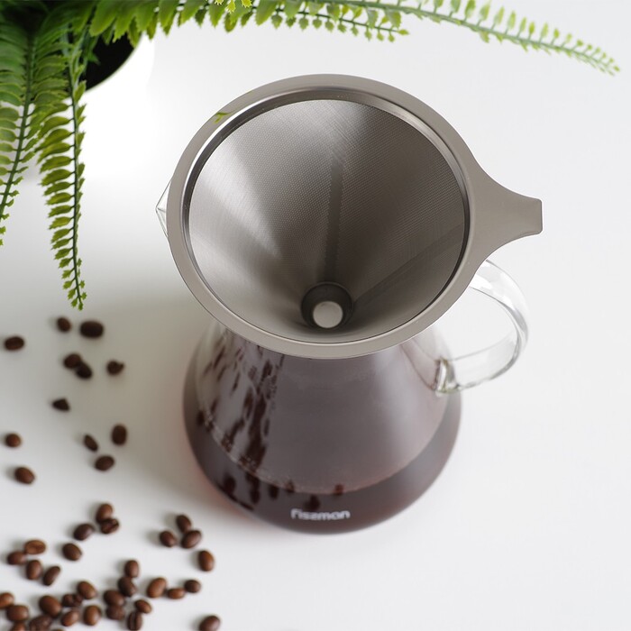 Кавник Fissman POUR OVER 900 мл. зі сталевим фільтром жаростійке скло (9083)