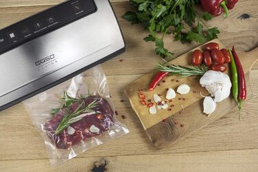 Вакуумный упаковщик CASO VC200 - Вакуумный упаковщик, продукты остаются свежими до 8 раз дольше, двойной сварной шов, включая коробку из фольги и резак, вкл. 2 профессиональных рулона фольги и шланг для вакуумных контейнеров (нержавеющая сталь)