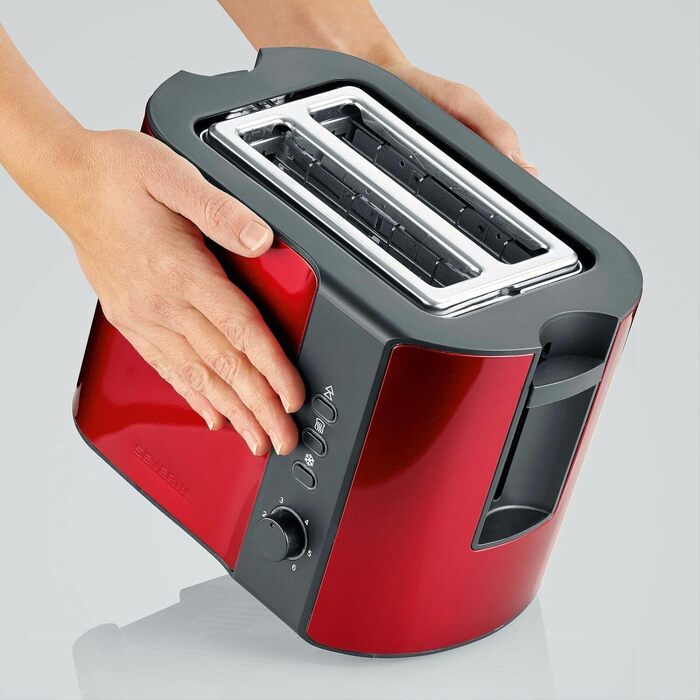 Автоматический тостер SEVERIN, тостер с насадкой для булочки, высококачественный тостер из нержавеющей стали для поджаривания, размораживания и нагрева, 800 Вт, огненно-красный металлик / черный, AT 2217