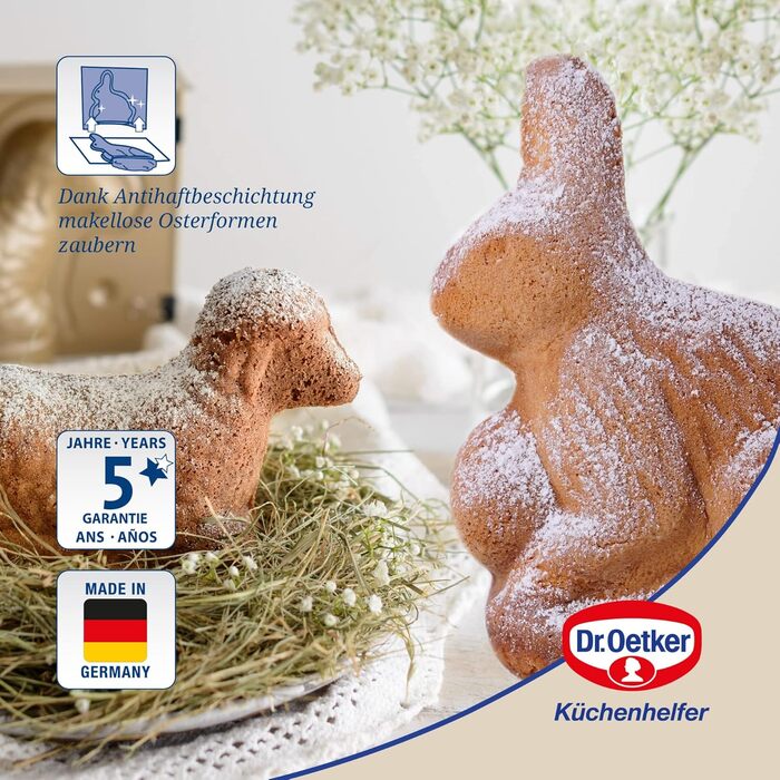 Набір з 2 форм для пасхальної випічки, маленьке ягня та кролик Golden Easter Dr. Oetker