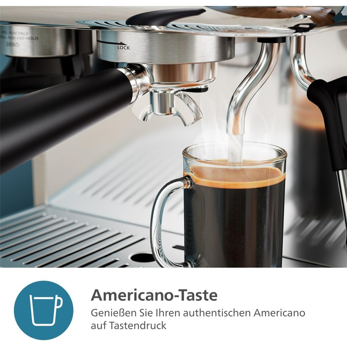 Напівавтоматична еспресо-машина Philips Barista Brew - одинарний та подвійний еспресо кнопка американо, подвійний бункер для зерен 280 г, інтуїтивно зрозумілі інструкції, калібрований тампер (PSA3228/41)
