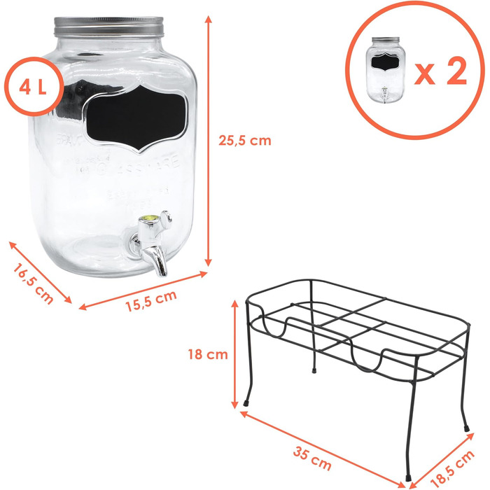 Набор диспенсеров для напитков 2 стеклянных по 4 л Spetebo