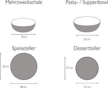 Серия Uno набор посуды из 16 предметов, комбинированный сервиз из керамогранита (Offwhite, посуда из 8 предметов), 22978
