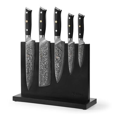 Кулінарний набір ножів з дамаської сталі Sycamore, 6 предметів 67 шарів, ядро з VG10, твердість 60 2 HRC, ручки з клена, хлібний ніж із серрейторною заточкою, магнітний тримач для ножів, професійні кухонні ножі для точного нарізання (Елітна кухня)