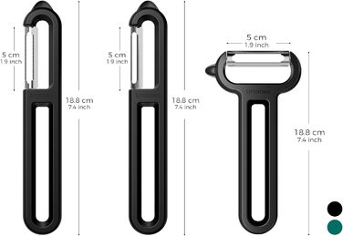 Овочечистка Linoroso 3PCS із загостреними кінчиками, Y-подібне гладке, зубчасте та жульєнове лезо для чищення та зачистки фруктів та овочів, гострота, гладкість та зручний хват - зелений (чорний I-гладкийзубчастий Y-подібний смужка)