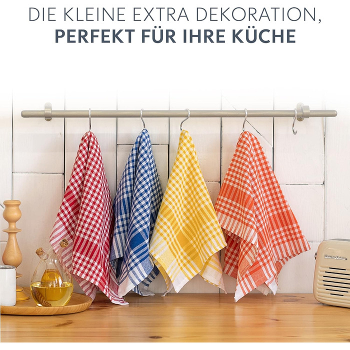 Набір кухонних рушників Twinzee з картатою бавовною 0 Oeko-TEX - 67 x 47 см - Кухонні рушники в ретро-шикарному стилі - Рушники для посуду та чаю - 2 синіх, 2 червоних, 2 зелених, 2 жовтих рушники (різнокольорові, 5)