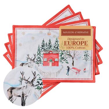 Бавовняні килимки для серветок, набір з 4 шт. , декоративні килимки для серветок, пасхальні килимки, що миються, для свят, вечерь, весни, літа (33 см x 48 см) (18 - Сільське Різдво), 39Hermine 100