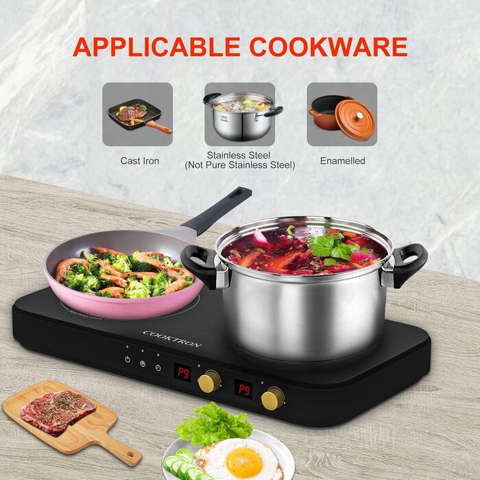 Портативна індукційна варильна поверхня на 2 конфорки 1800 Вт COOKTRON