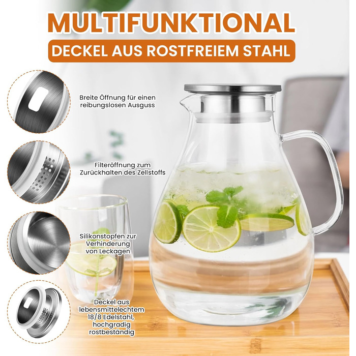 Скляний глечик з кришкою та широкою ручкою 3 л SUSTEAS