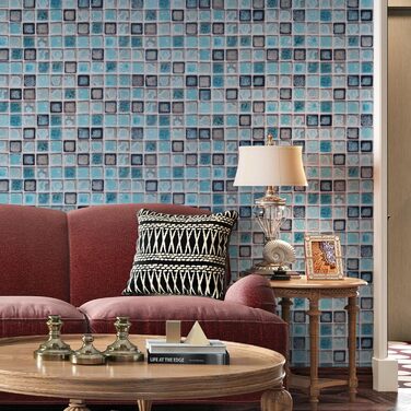 Синие самоклеящиеся пленки для кухни водонепроницаемые 300 х 40 см Yullpaper