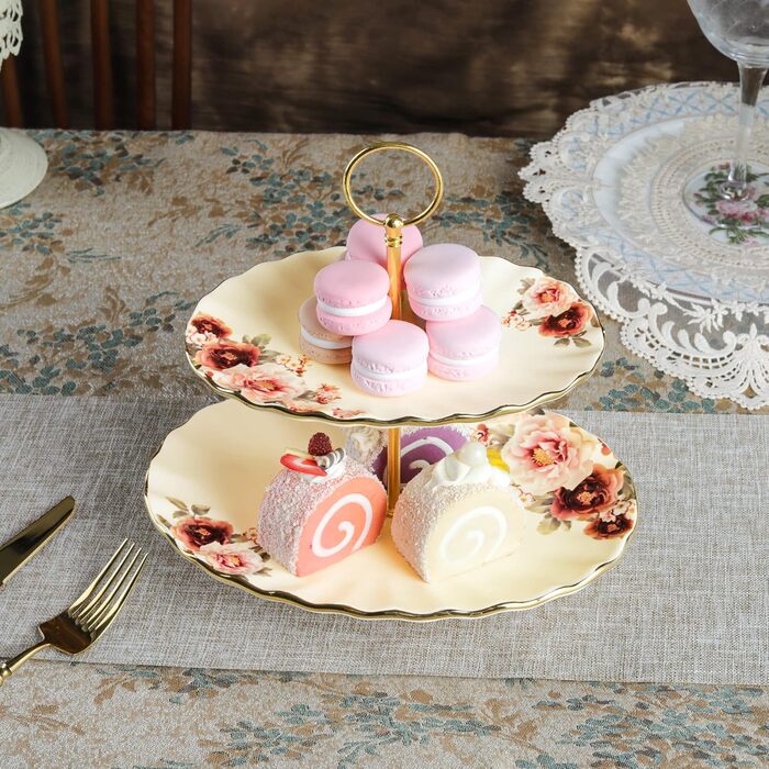 Порцелянова миска fanquare з хвилястими краями та квітковим принтом, вінтажна салатниця, керамічна фруктовниця на ніжці для вечірок (підставка для капкейків золотого кольору)