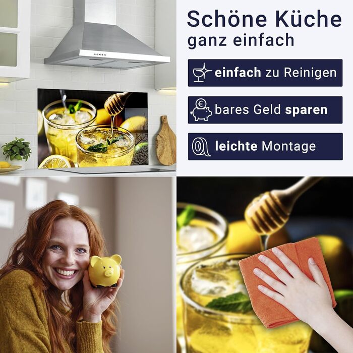 Фартух для плити timalo, настінна раковина, кухонний фартух, скляний вигляд Акрилове скло 2 мм Скляний фартух, акрилові скляні кухонні панелі, захисна панель для фартуха Мармурове біле золото (60x52 см, 97- Лимонад)