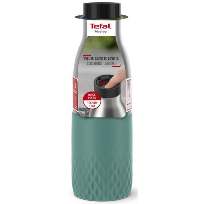 Tefal Термопляшка Bludrop, 500мл, діам70, t хол. 24г, гар.12г, нерж.сталь+пластик, зелений