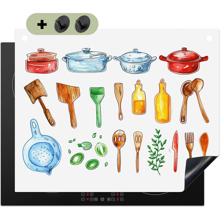 Фартух для плити, кухонний фартух, вініл, 78x52 см, декор для кухні, облицювання стіни, кришка для плити - сіро-чорна (кухня - креслення, 52Д x 65Ш см)