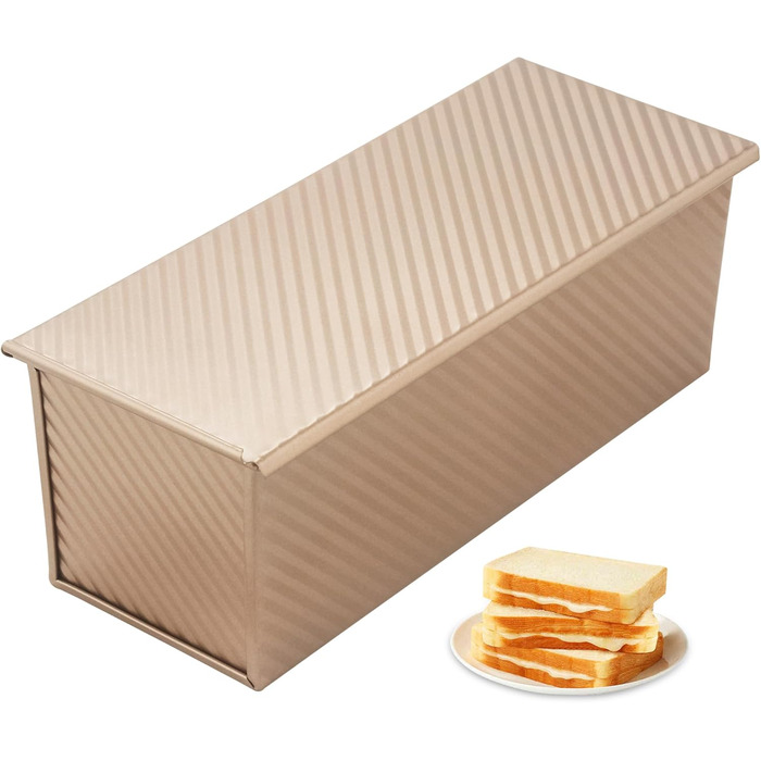 Форма для выпечки тостов 1000 г с крышкой, ‎33 x 13 x 12 см золотистая Hikaproligt