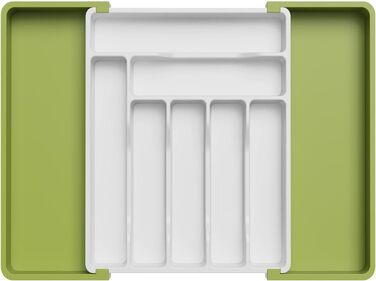 Лоток для столових приборів Lifewit для висувних ящиків, розширюваний лоток для столових приборів для кухонних ящиків, регульований лоток для столових приборів, пластик, ложка для столових приборів Виделки Тримач ножа, великий, (зелений і білий)