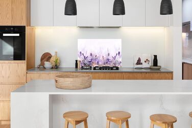 Панель для кухонного фартуха, бризкозахисна панель, декор для кухні, алюмінієва панель, бризкозахисна панель для плити, альтернатива скляній панелі, чорна - з малюнком - суцільна - чорна - темна - (Лавандова, 100x65 см)