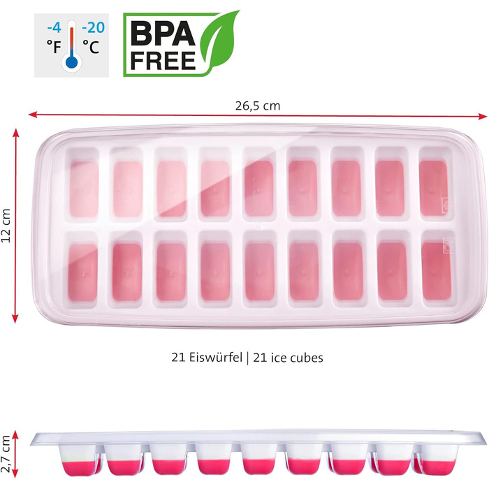 Льодогенератор Westmark Ice Cube Maker Cube форма для льоду з кришкою, для приготування 6 великих кубиків льоду, прозорий/червоний/білий пластик, без BPA, великий (напівкруглий, маленький)
