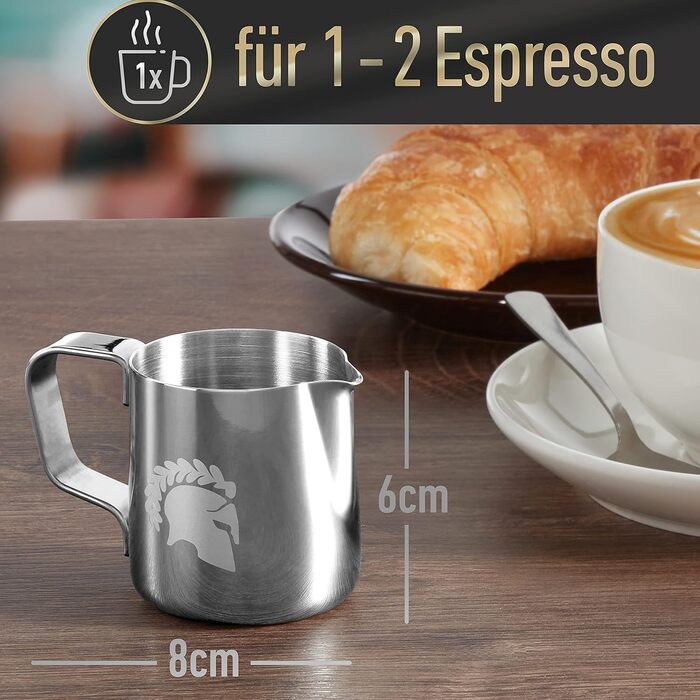 Глечик для молока Barista Legends з нержавіючої сталі 350 мл зі спеціальним носиком для лате-арту - Глечик для спінювання молока з високим глянцевим покриттям - Глечик для молока Barista з нержавіючої сталі - Аксесуари Barista (срібло)