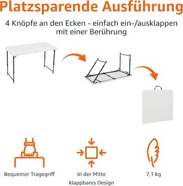 Складной стол 121,4 x 60,7 x 86,1 см белый Amazon Basics