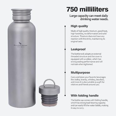 Титановая бутылка для воды для кемпинга 750 мл Boundless Voyage