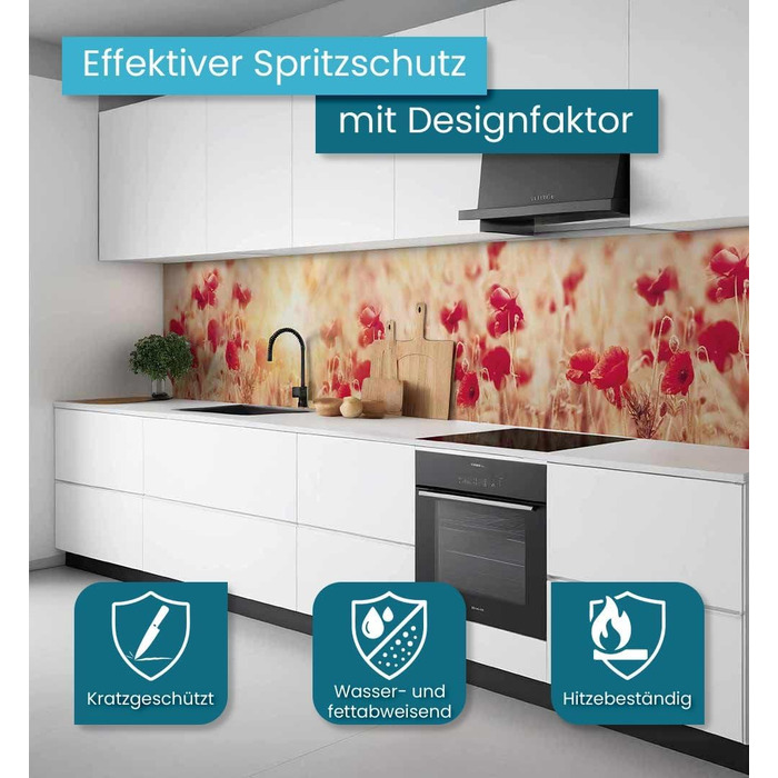 Самоклеючий кухонний фартух - матовий, жорстка бризкозахисна плівка як доступна альтернатива склу, легке встановлення та очищення - висота 60 см - Дизайн Чорна кам&39яна стіна 80 x 60 см (Червона квітка, Ш 400 см x В 60 см, 0,2 мм)