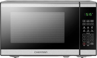 Мікрохвильова піч Chefman 20 л 800 Вт 6 попередньо встановлених налаштувань 10 рівнів потужності Цифровий дисплей Еко-режим Функція пам&39яті Вимкнення звуку Блокування від дітей Нержавіюча сталь