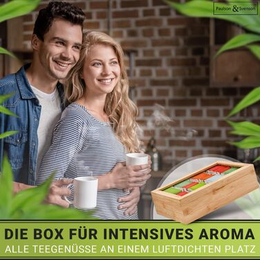 Екологічна чайна коробка з 8 дерев&39яними відділеннями - Герметичне зберігання чайних пакетиків виготовлене з сертифікованого бамбука - Органайзер для чаю з магнітною застібкою та скляною кришкою - Зберігання чайних пакетиків