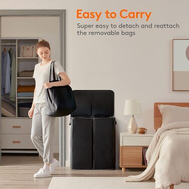 Корзина для белья Lifewit с крышкой 2 отделения, сборник для белья с 2 семными мешками для белья, складные корзины для белья Корзины для белья Ящик для белья Тканевые корзины для белья для спальни в ванной комнате, (160 л, черный)