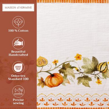 Бавовняні килимки для серветок, набір з 4 шт. , декоративні килимки для серветок, пасхальні килимки, що миються, для свят, вечерь, весни, літа (33 см x 48 см) (20 - Гарбузовий сад - Хмарно-кремовий), 39Hermine 100