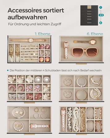 Органайзер для ювелирных изделий 6-уровневый, черный SONGMICS