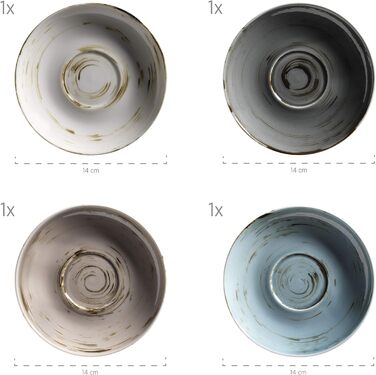 Серія MSER 931448 Derby, преміальний набір посуду з квадратними тарілками на 4 персони в гастрономічній якості, сучасний комбінований сервіз з 16 предметів у яскравих пастельних тонах, міцний фарфор (набір кавових чашок)