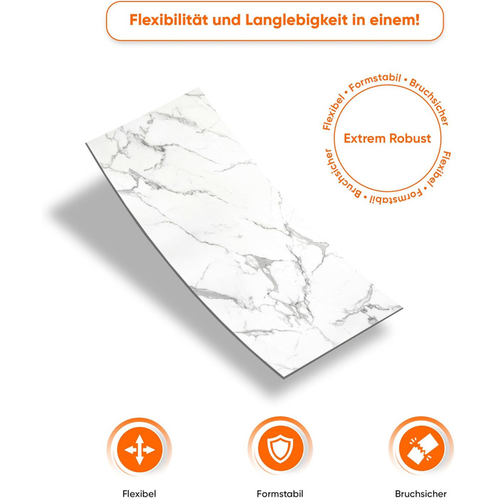 Стінові панелі IZODEKOR під мармур 60x120 см Панель для кухонного фартуха ПВХ-облицювання стін для кухні, ванної кімнати Бризкозахисний екран для кухні Водонепроникний та термостійкий (4 панелі 4 монтажних клею, Carrara)