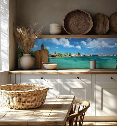 Самоклеючий кухонний фартух - матовий, жорстка бризкозахисна плівка як доступна альтернатива склу, легке встановлення та очищення - висота 60 см - Дизайн чорна кам&39яна стіна 80 x 60 см (Beach, Ш 400 см x В 60 см, 0,2 мм)