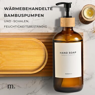 Диспенсер для мила 500 мл, набір 2 предмети на бамбуковій підставці, коричневе скло MaisoNovo