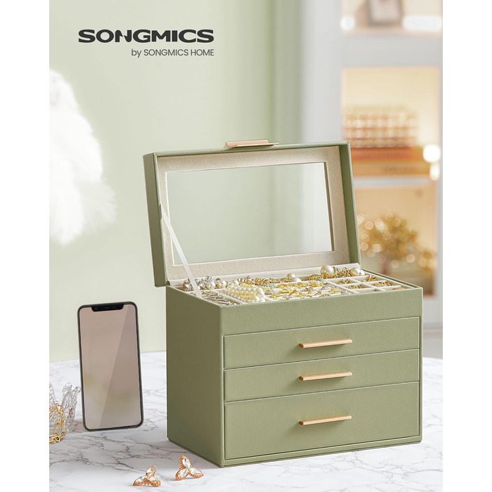 Органайзер для ювелирных изделий 4-уровневый зеленый SONGMICS