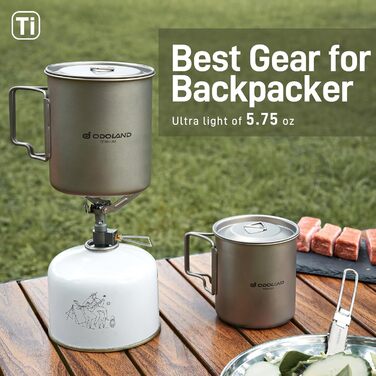 Титановая кружка для кемпинга с крышкой и ложкой-вилкой 750 мл Odoland