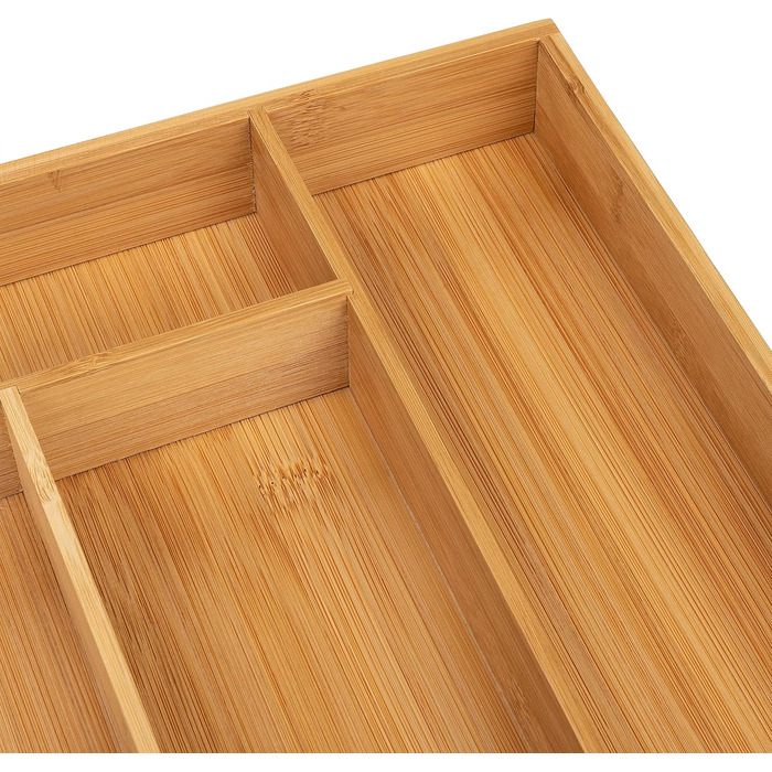 Бамбуковий лоток для столових приборів Blumtal - Регульована перегородка для шухляд для кухні - Органайзер для столових приборів з 7-9 відділеннями - Висувна шухляда для кухонних шухляд - Великий, гнучкий органайзер для столових приборів - 7-9 відділень (