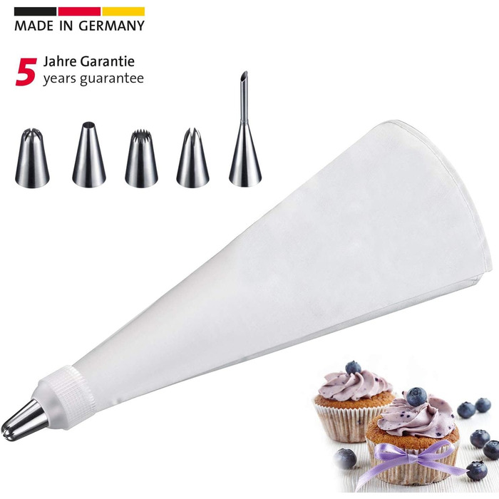 Кондитерський мішок 40 см та 5 сталевих насадок, кремово-білий Westmark