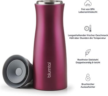 Термокружка Blumtal - Дорожня кружка з нержавіючої сталі - Герметична ізольована кружка для гарячих/холодних напоїв - Відкриття на 360 - Термокружка із швидким закриттям - Кавова кружка - Рожева (380 мл, 13 - Ягідний - Рожевий)