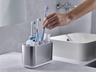 Тримач для зубних щіток, пластиковий, нековзне дно, тримач зубної щітки для стільниці раковини у ванній кімнаті, (кедді, великий, з нержавіючої сталі)