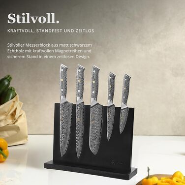 Кулінарний набір ножів з дамаської сталі Sycamore (6 предметів) 67 шарів, ядро з VG10, твердість 602 HRC, ручки з клена, хлібний ніж із серрейторною заточкою, магнітний тримач для ножів, професійні кухонні ножі для точного нарізання (Чорно-білий)