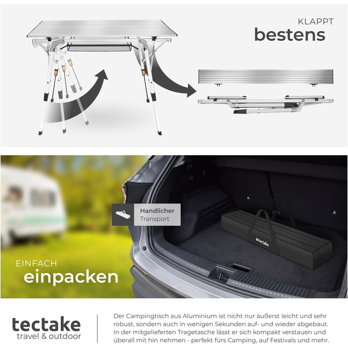 Складной алюминиевый стол для кемпинга 90 x 52 см серебряный tectake