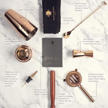 Профессиональный набор для приготовления коктейлей медный Rusty Barrel