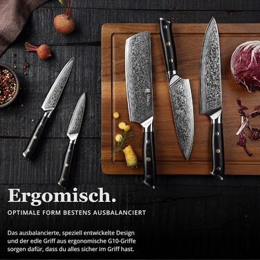 Кулінарний набір ножів з дамаської сталі Sycamore, 6 предметів 67 шарів, ядро з VG10, твердість 60 2 HRC, ручки з клена, хлібний ніж із серрейторною заточкою, магнітний тримач для ножів, професійні кухонні ножі для точного нарізання (Елітна кухня)