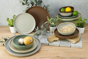 Набор посуды из 16 предметов, комбинированный набор из керамогранита (натуральный, посуда из 12 предметов), 22978, Series Uno