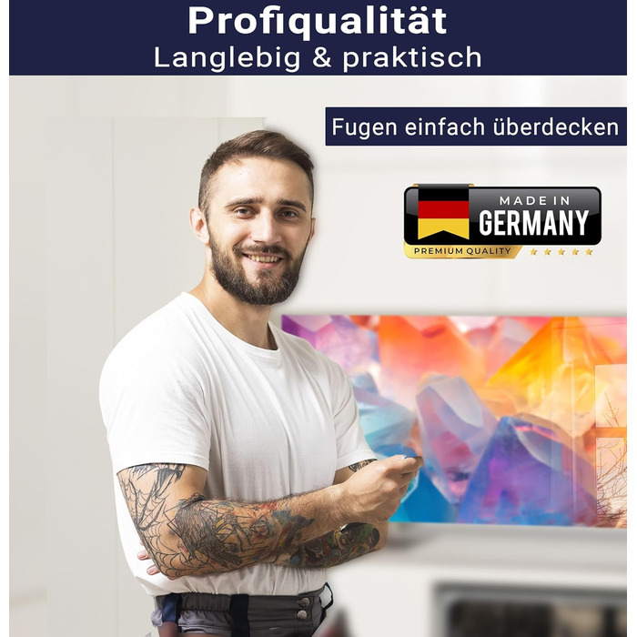 Фартух для плити timalo, настінна раковина, кухонний фартух зі скляним виглядом Акрилове скло 2 мм Скляний фартух, акрилові скляні кухонні панелі, захисна панель для фартуха Мармурове біле золото (60x52 см, 77 кольорових кристалів)