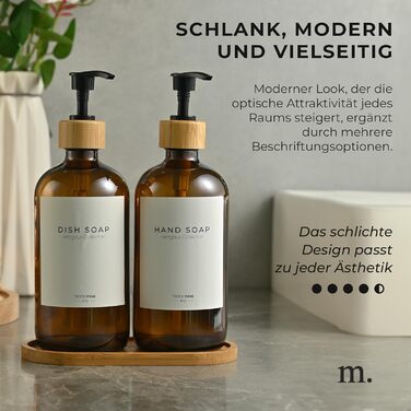 Диспенсер для мила 500 мл, набір 2 предмети на бамбуковій підставці, коричневе скло MaisoNovo