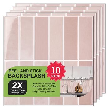 Елементна 3D самоклеюча плитка для кухонного фартуха з товстішою клейкою плиткою 2,5 мм (30,5 x 30,5 см) (рожева), 10-