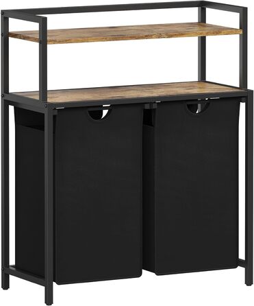 Кошик для білизни Lifewit, відро для білизни, 95 л, легко знімається, кошик для білизни з великою полицею зверху, 2 знімні кишені, ручки, кошик для білизни 2 відділення, пральня, спальня, ванна кімната, гуртожиток, чорний